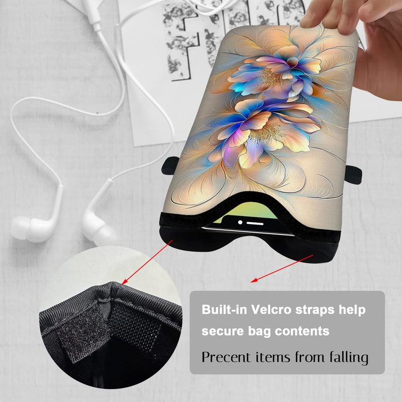 otilil Neoprene Cell Phone Sleeve Pouch Case Bag with Crossbody Strap Neck Lanyard for Women 7.1 X 3.9 in BF Flowers - Image 3